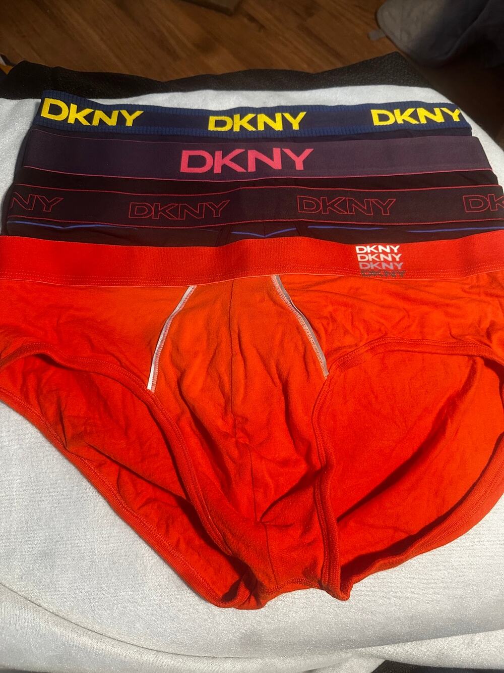 VTG (4) DKNY bikini brief underwear black orange navy size XL pouch front